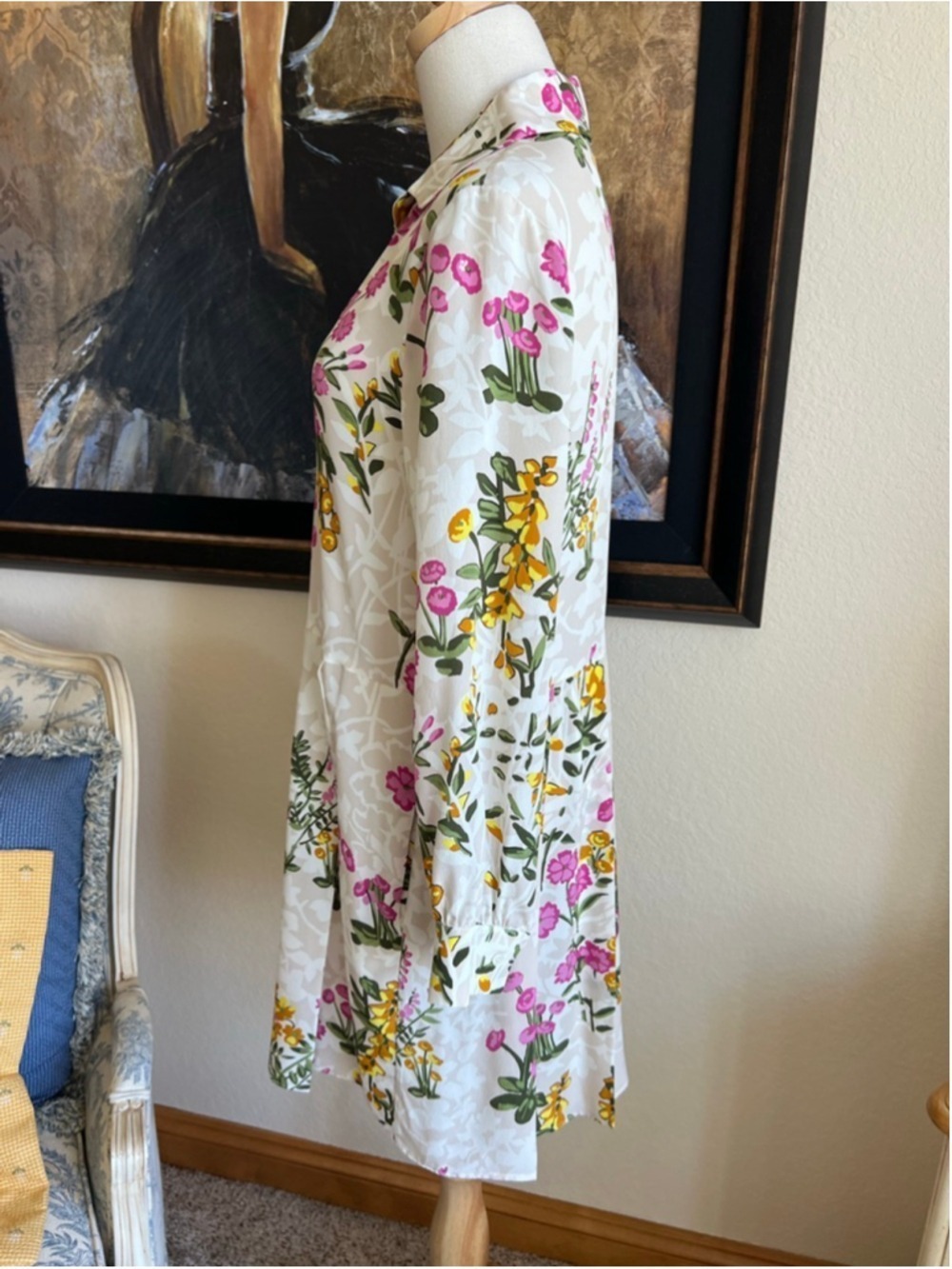 NWOT Weekend MaxMara Long Sleeve Dress Size 2 Beige Pink Floral - Picture 7 of 9
